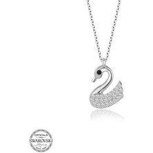 Gumush Swarovski Taşlı Gümüş Kuğu Bayan Kolye
