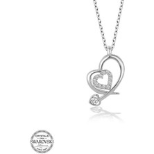 Gumush Swarovski Taşlı Gümüş Kalp Bayan Kolye
