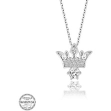Gumush Swarovski Taşlı Gümüş Kral Tacı Bayan Kolye