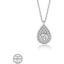 Gumush Swarovski Taşlı Gümüş Damla Tektaş Bayan Kolye