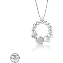 Gumush Swarovski Taşlı Gümüş Çember Kalp Bayan Kolye