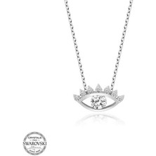 Gumush Swarovski Taşlı Gümüş Göz Tektaş Bayan Kolye