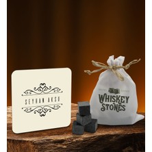 Bk Gift Kişiye Özel Ahşap Bardak Altlığı ve 6’lı Granit Viski Taşı Hediye Seti - Model 19