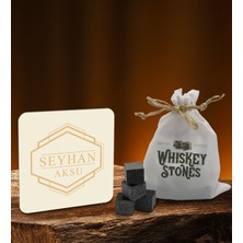 Bk Gift Kişiye Özel Ahşap Bardak Altlığı ve 6’lı Granit Viski Taşı Hediye Seti - Model 8