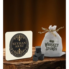 Bk Gift Kişiye Özel Ahşap Bardak Altlığı ve 6’lı Granit Viski Taşı Hediye Seti - Model 5