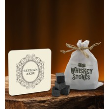 Bk Gift Kişiye Özel Ahşap Bardak Altlığı ve 6’lı Granit Viski Taşı Hediye Seti - Model 9