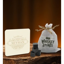 Bk Gift Kişiye Özel Ahşap Bardak Altlığı ve 6’lı Granit Viski Taşı Hediye Seti - Model 10