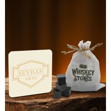 Bk Gift Kişiye Özel Ahşap Bardak Altlığı ve 6’lı Granit Viski Taşı Hediye Seti - Model 7