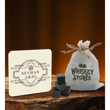 Bk Gift Kişiye Özel Ahşap Bardak Altlığı ve 6’lı Granit Viski Taşı Hediye Seti - Model 1