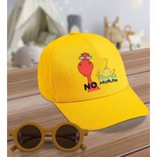 BK Kids No Problem Tasarımlı Sarı Cotton Çocuk Şapkası ve Sarı Çocuk Güneş Gözlüğü Hediye Seti
