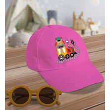 BK Kids Sevimli Zürafa Tasarımlı Pembe Cotton Çocuk Şapkası ve Sarı Çocuk Güneş Gözlüğü Hediye Seti