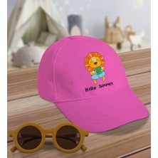 BK Kids Hello Summer Tasarımlı Pembe Cotton Çocuk Şapkası ve Sarı Çocuk Güneş Gözlüğü Hediye Seti