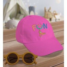 BK Kids Fun Tasarımlı Pembe Cotton Çocuk Şapkası ve Sarı Çocuk Güneş Gözlüğü Hediye Seti