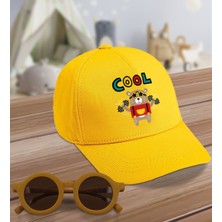 BK Kids Cool Tasarımlı Sarı Cotton Çocuk Şapkası ve Sarı Çocuk Güneş Gözlüğü Hediye Seti-2