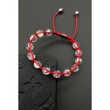 Frnch Swarovski Taşlı Kırmızı Renkli Ayarlanabilir Makrome Erkek Bileklik FRJ11577-1677-K