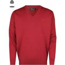 CO Cewo Tricot Çelik Örme Klasik Kalıp Yünlü V Yaka Bordo Triko