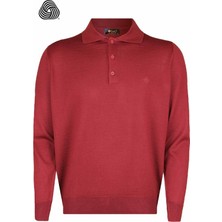 CO Cewo Tricot Rahat Kalıp Polo Yaka Bordo Yünlü Kazak
