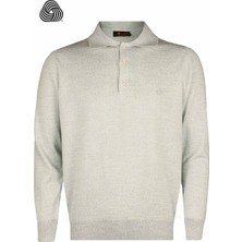 CO Cewo Tricot Rahat Kalıp Polo Yaka Gri Melanj Yünlü Kazak