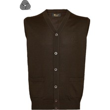 CO Cewo Tricot Rahat Kalıp Yünlü Cepli Kahverengi Yünlü Yelek