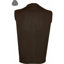 CO Cewo Tricot Rahat Kalıp Yünlü Cepli Kahverengi Yünlü Yelek