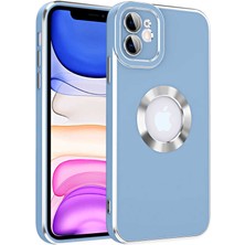 Case World Apple iPhone 11 Kapak Mercek Korumalı Logo Gösteren Tasarım Silikon Kılıf - Mavi