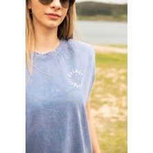 Berse Butik Indigo Yıkamalı Vatkalı Kolsuz T-Shirt