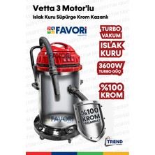 Cleanvac Herkoşulda Yüksek Vakum Gücü 3 Motorlu Islak -Kuru Krom Kazanlı Süpürge 3600w Aksesular
