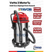 Cleanvac Herkoşulda Yüksek Vakum Gücü 3 Motorlu Islak -Kuru Krom Kazanlı Süpürge 3600w Aksesular