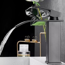 Rena Siyah Kare Lavabo Bataryası Oval Çıkış Şelale Model Yüksek Kalite Lavabo Musluğu Çiftgirişli Armatür