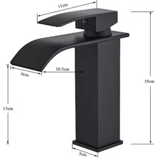 Rena Siyah Kare Lavabo Bataryası Oval Çıkış Şelale Model Yüksek Kalite Lavabo Musluğu Çiftgirişli Armatür