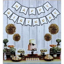 Parti Adresi Happy Bırthday Beyaz Altın Yazı
