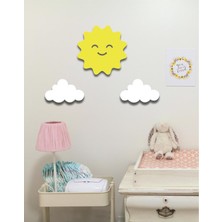 Hellove Güneş + 2 Beyaz Bulut Duvar Süsü Çocuk Odası Bebek Odası Duvar Süsü Duvar Dekoru