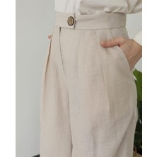 Still Butik Palazzo Keten Görünümlü Yüksek Bel Pantolon