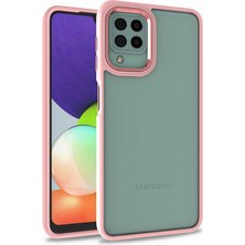 Kılıfmania Samsung Galaxy A22 4g Kapak Metal Kamera Korumalı Arkası Şeffaf Silikon Kılıf - Rose Gold