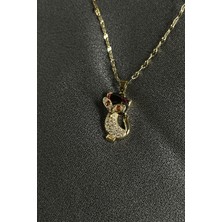 Mooni Accessories Kedi Tasarım Şık Yakut Zirkon Taşlı Altın Renk 316L Çelik Kolye 44 cm