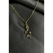 Mooni Accessories Yılan Model Renkli Zirkon Taşlı Altın Renk 316L Çelik Kolye 44 cm