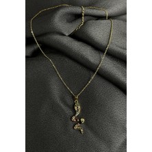 Mooni Accessories Yılan Model Renkli Zirkon Taşlı Altın Renk 316L Çelik Kolye 44 cm