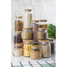 Depa 12'li Set Bambu Kapaklı Cam Kavanoz & Erzak Saklama Kabı 800 ml Orta Boy Vakum Kapak
