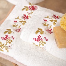 Karaca Home Flora Beyaz-Bej Nakışlı Aile Banyo Seti