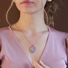 Necati Gün Gümüş Mikail Kılıcı Eflatun Mine Işli Rose Gold Kaplama Gümüş Kolye
