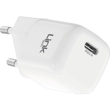 Linktech G821 Supper Silicon Tech 20W Pd Usb-C Seyahat Şarj Aleti Lightning Kablo Set Beyaz