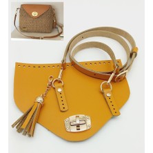 Angel Çanta Aksesuar  Deri Çanta Seti Püsküllü Hardal Gold Metalli