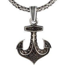 Takılingo 925 Ayar Gümüş Mini Zirkon Taşlı 2 mm Kral Zincirli Çapa Denizci Model Erkek Kolye