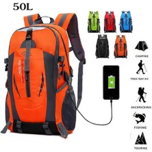 50L USB Jack Açık Hiking Spor Trekking Balıkçılık Su Geçirmez Kamp Erkekler ve Kadınlar Çiftler Omuz Çantası Sırt Çantası Dağcılık Çantası Açık Spor Sırt Çantası (Mavi)(Yurt Dışından)