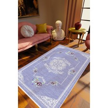 10 Post Online Salon Halısı Figürlü Çiçekli Mor Mavi Kaydırmaz Kesme Yıkanabilir Ince Halı Tüysüz Kilim