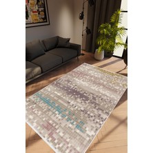 10 Post Online Salon Halısı Modern Eskitme Ekru Kaydırmaz Kesme Yıkanabilir Ince Halı Tüysüz Kilim