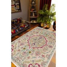 10 Post Online Salon Halısı Otantik Eskitme Ekru Kaydırmaz Kesme Yıkanabilir Ince Halı Tüysüz Kilim