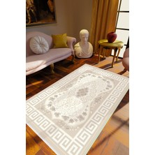 10 Post Online Salon Halısı Çiçekli Kilim Motifli Bej Gri Kaydırmaz Yıkanabilir Ince Halı Tüysüz Kilim