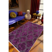 10 Post Online Salon Halısı Eskitme Klasik Fas Desen Mor Beyaz Kaydırmaz Kesme Yıkanabilir Ince Halı Tüysüz Kilim