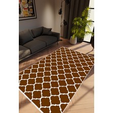 10 Post Online Salon Halısı Modern Geometrik Kahverengi Krem Kaydırmaz Kesme Yıkanabilir Ince Halı Tüysüz Kilim